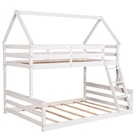 Twin Over Full Pine Wood House Bunk Bed With Ladder - Omega Lifestyles