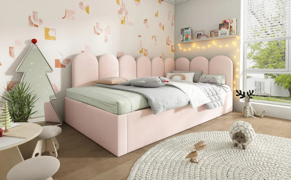 Pink Velvet Twin Daybed With Pull-Out Trundle Bed - Omega Lifestyles