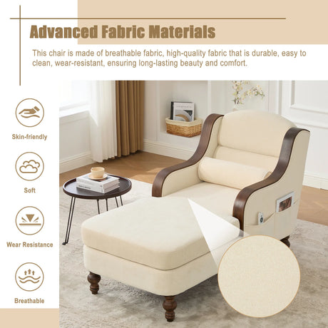 Beige Chenille Upholstered Wide Seat Lounge Chair - Omega Lifestyles