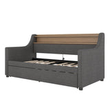 Twin Linen Upholstered Daybed With Trundle Charging Station - Omega Lifestyles