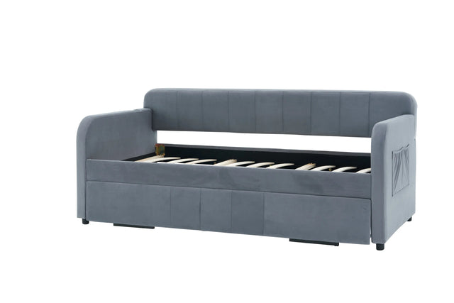 Twin Velvet Upholstered Daybed Frame With Trundle - Omega Lifestyles