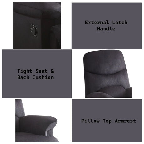Black Fabric Motion Recliner With Plush Pillow-Top Arms - Omega Lifestyles