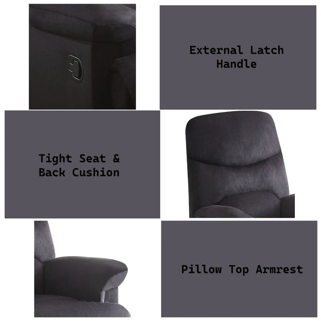 Black Fabric Motion Recliner With Plush Pillow-Top Arms - Omega Lifestyles
