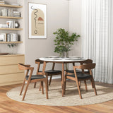 Solid Wood White Dining Table And 4 Walnut Chairs Set - Omega Lifestyles