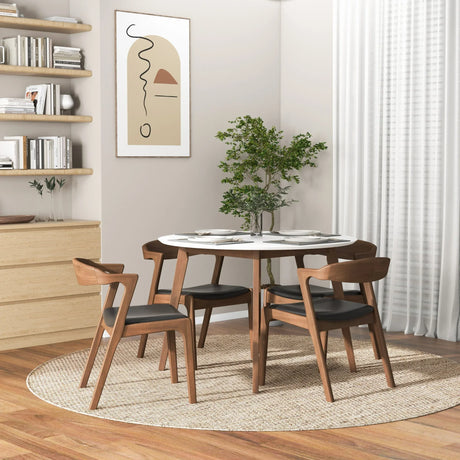 Solid Wood White Dining Table And 4 Walnut Chairs Set - Omega Lifestyles