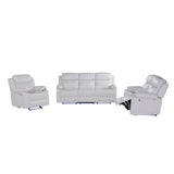 White Upholstered Medium Firm LED Glider Recliner Chair - Omega Lifestyles
