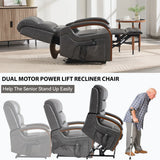 Power Lift Recliner Chair With Heat Massage and Wood Armrests - Omega Lifestyles