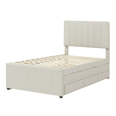 Twin Upholstered Platform Bed With Trundle And Drawers - Omega Lifestyles