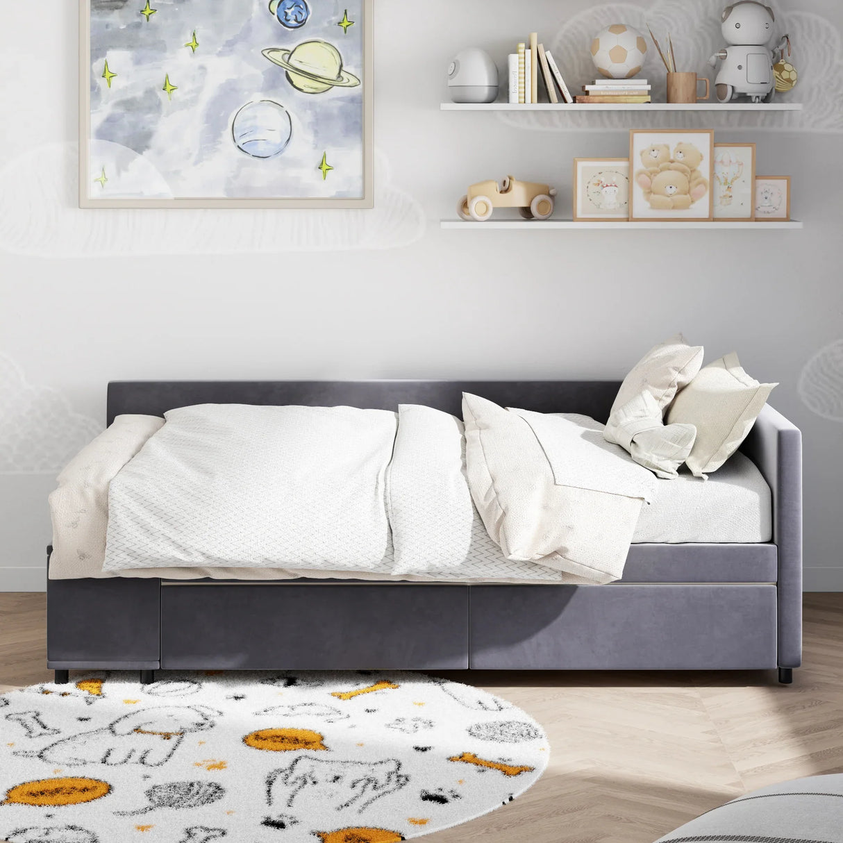 Twin Velvet Upholstered Platform Bed With Storage Drawers - Omega Lifestyles