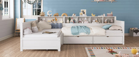 Twin Wood L-Shape Daybed With Storage Drawers - Omega Lifestyles