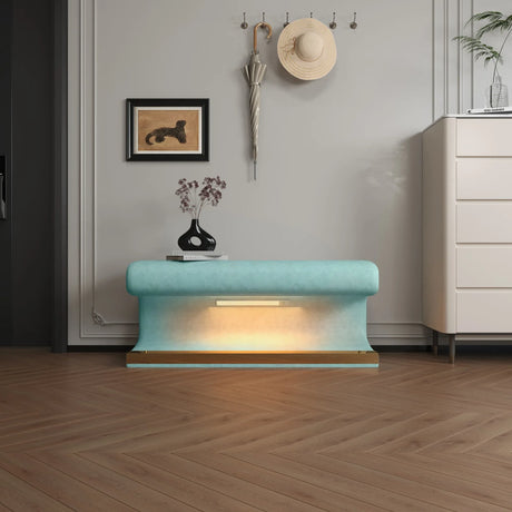 Modern Faux Leather Oval Ottoman With Motion-Sensing LED Light - Omega Lifestyles
