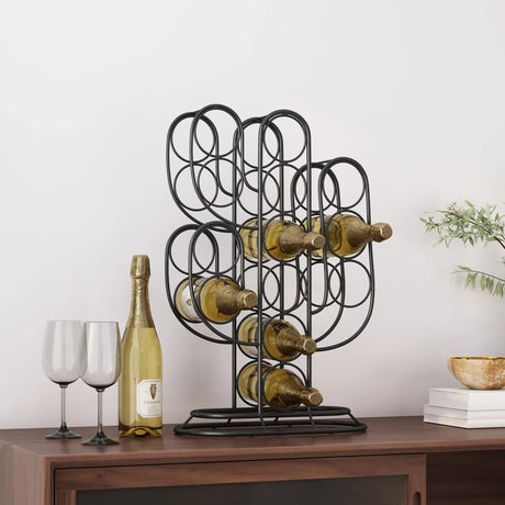 Modern Industrial Black Metal Cactus Tabletop Wine Rack - Omega Lifestyles