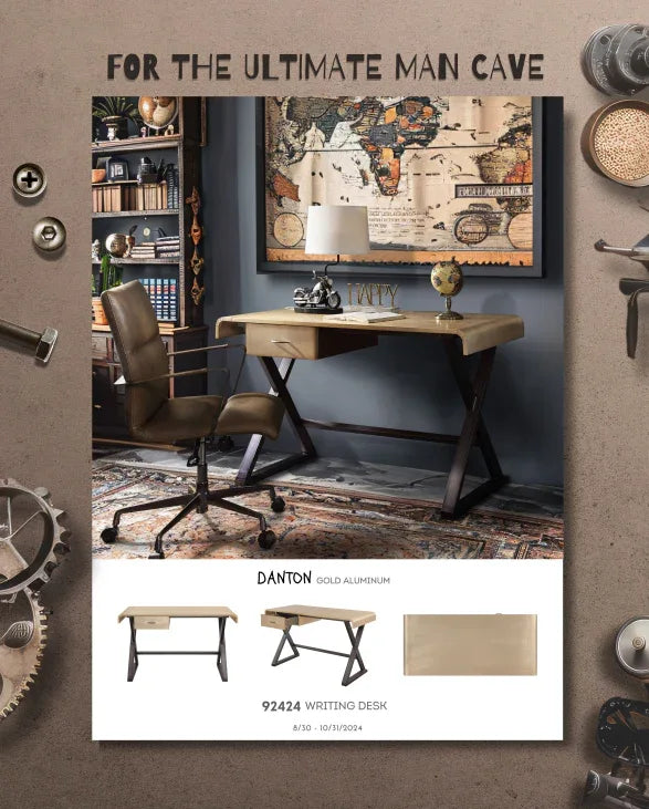 Gold Aluminum Rectangular Writing Desk With Storage Drawer - Omega Lifestyles