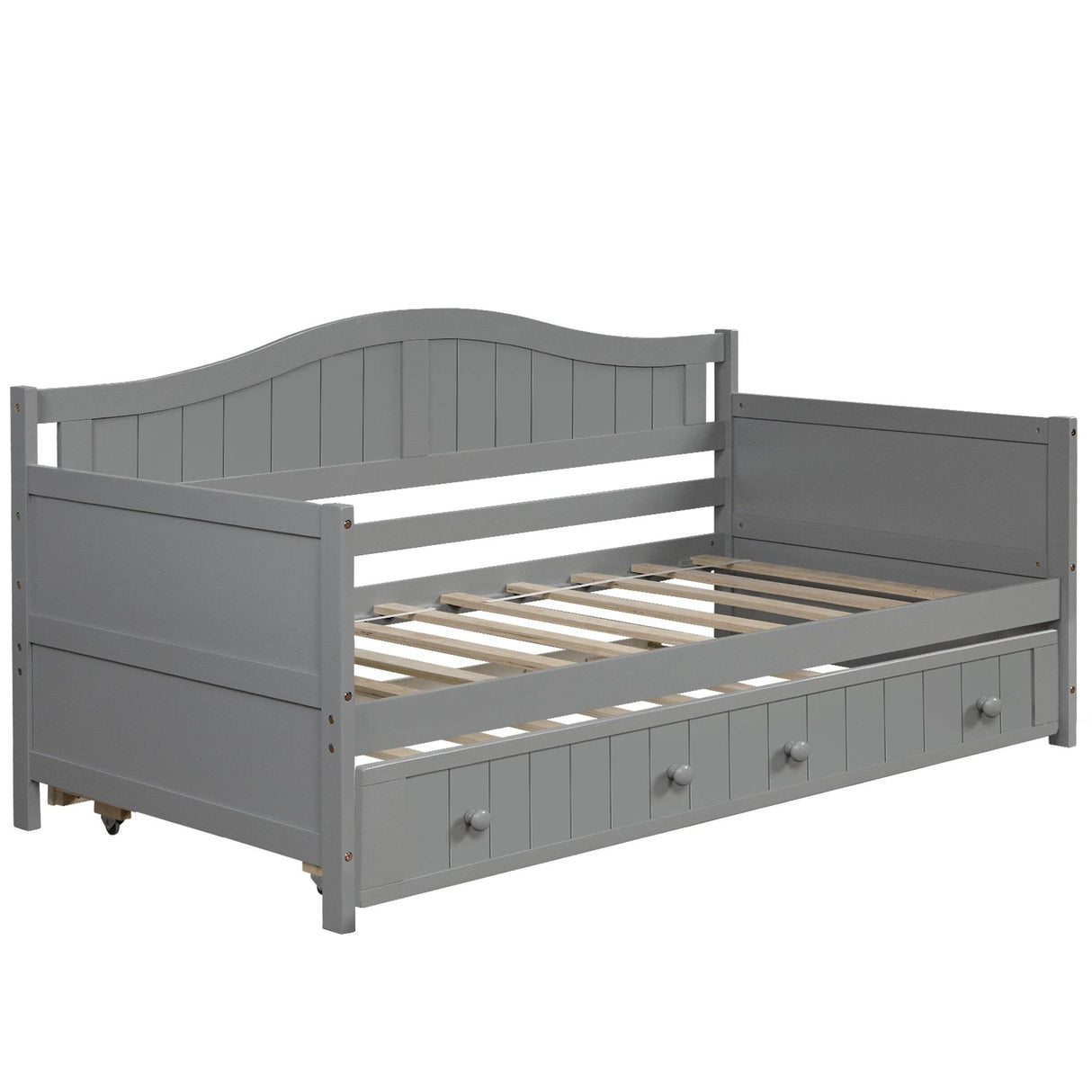 Twin Solid Wood Daybed With Trundle Gray - Omega Lifestyles