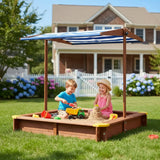 Wooden Kids Sandbox With Adjustable Canopy And Black Liner - Omega Lifestyles