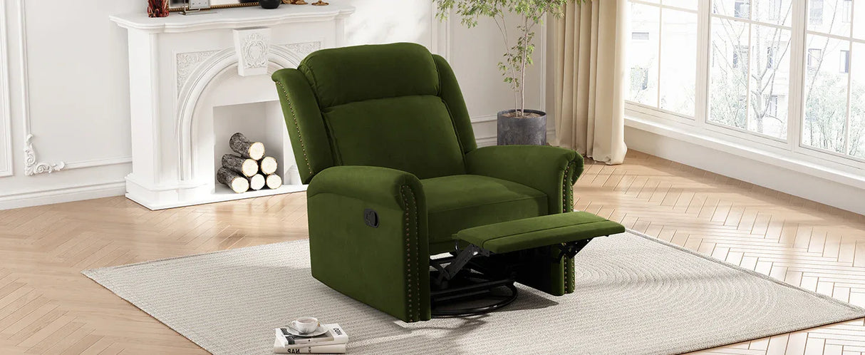 Modern Velvet Adjustable Backrest Swivel Recliner Chair - Omega Lifestyles