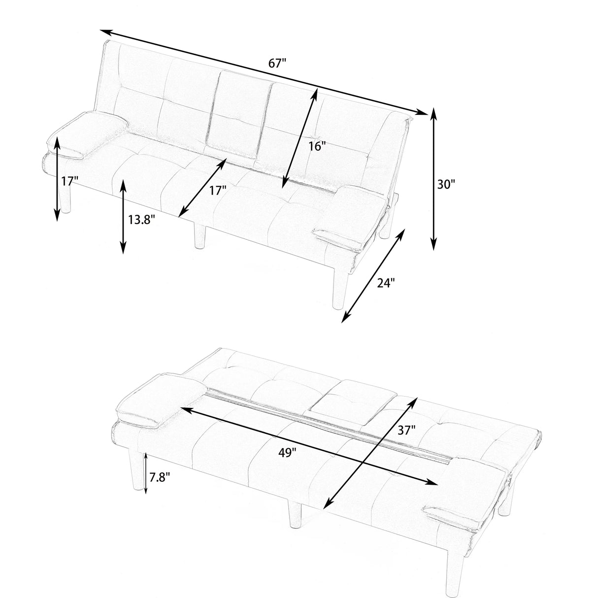 67-Inch Foldable PVC Sofa Bed With Cup Holder - Omega Lifestyles