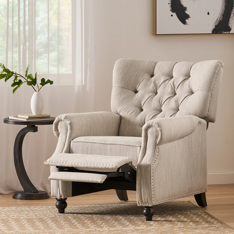 Contemporary Beige Fabric Pushback Recliner Chair - Omega Lifestyles