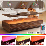 Modern Walnut Rectangle Coffee Table With LED Lights - Sleep Galleria