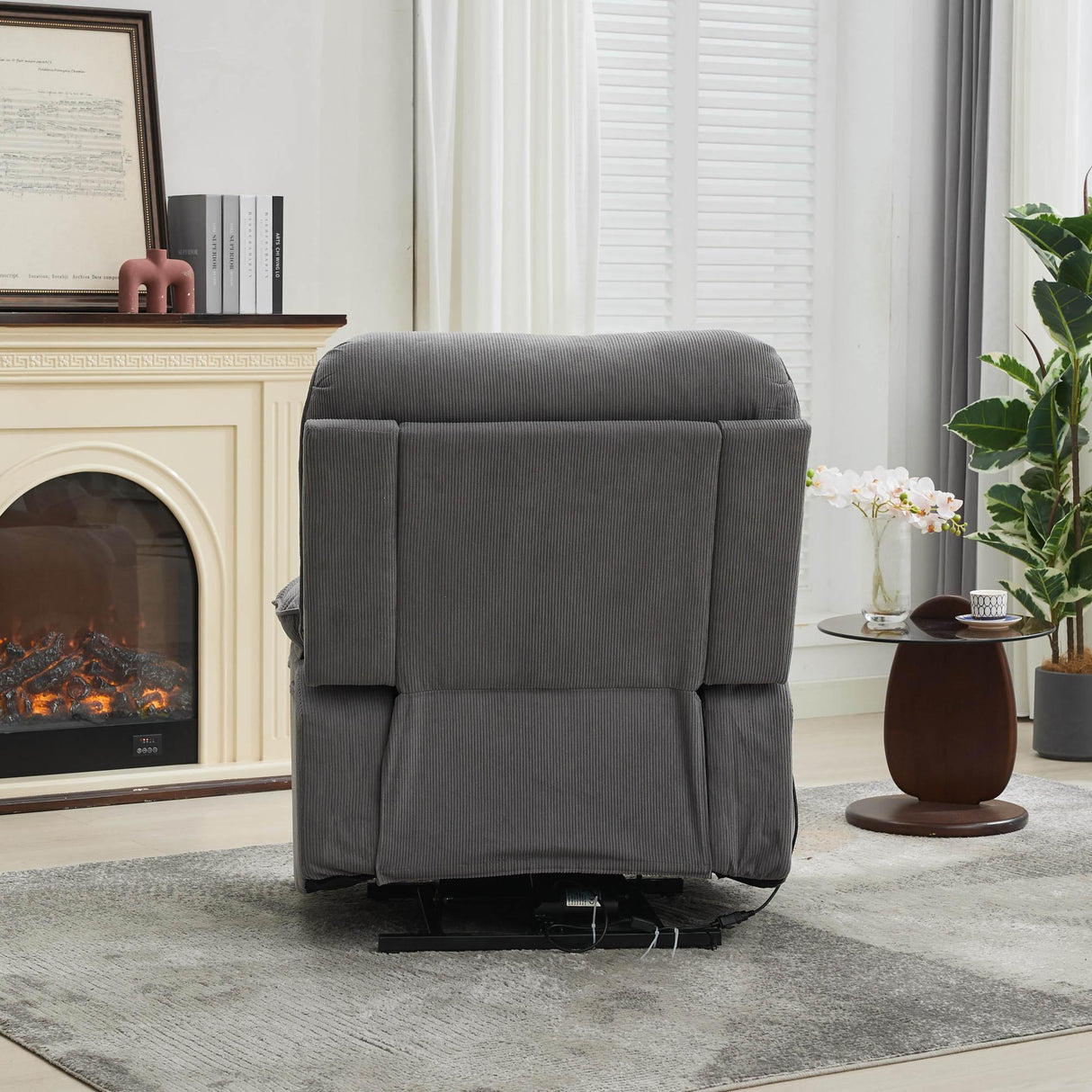Medium-Firm Corduroy Remote-Controlled Heating Massage Recliner - Omega Lifestyles