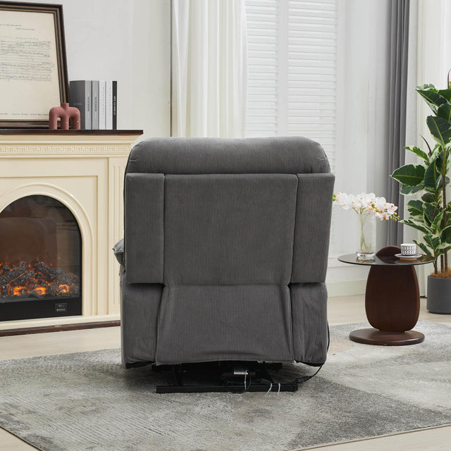 Medium-Firm Corduroy Remote-Controlled Heating Massage Recliner - Omega Lifestyles