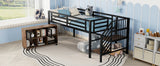 Twin Metal Low Loft Bed With Storage Cubby And Stairs - Omega Lifestyles