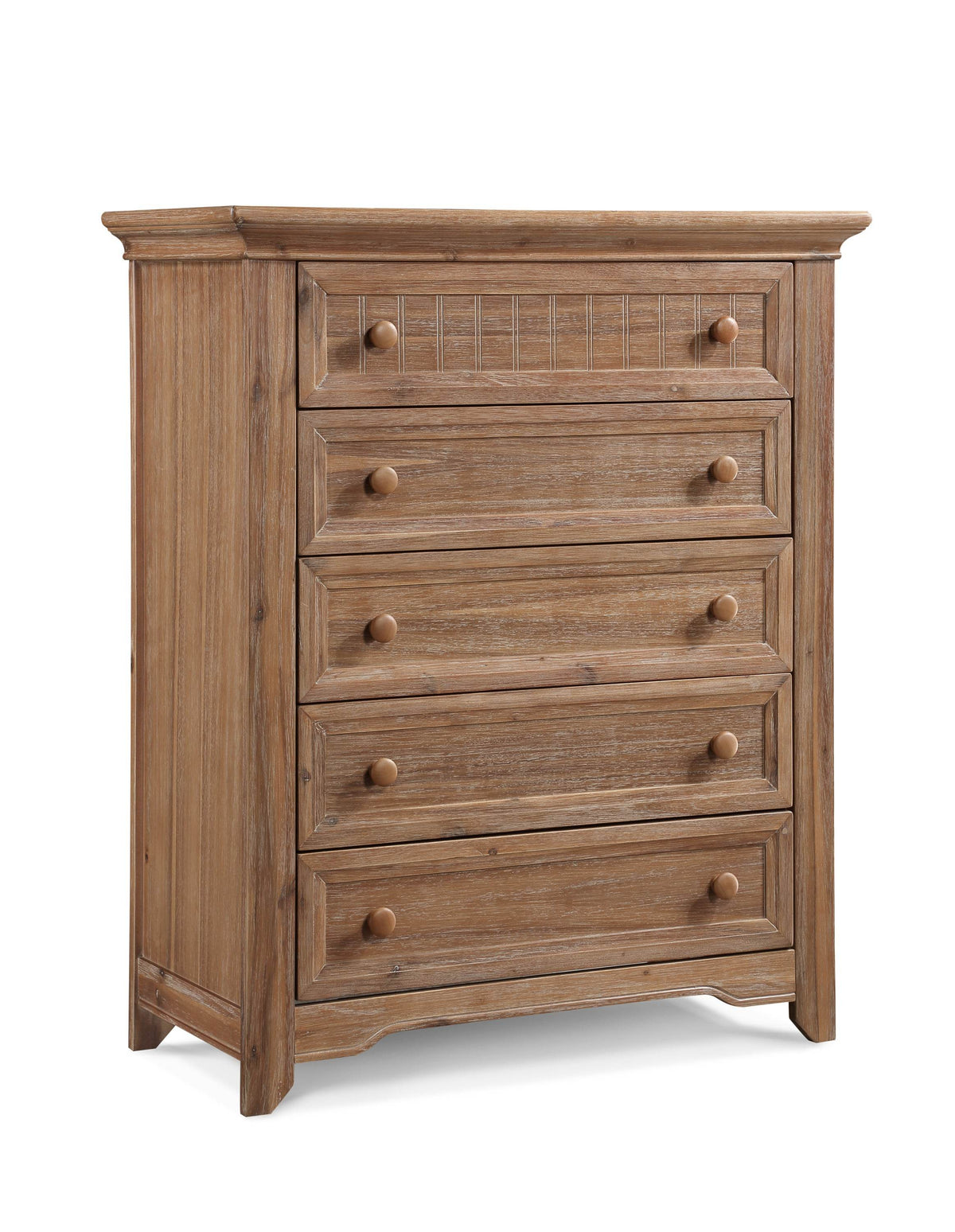 Solid Wood Five Drawer Chest With Velvet-Lined Top Drawer