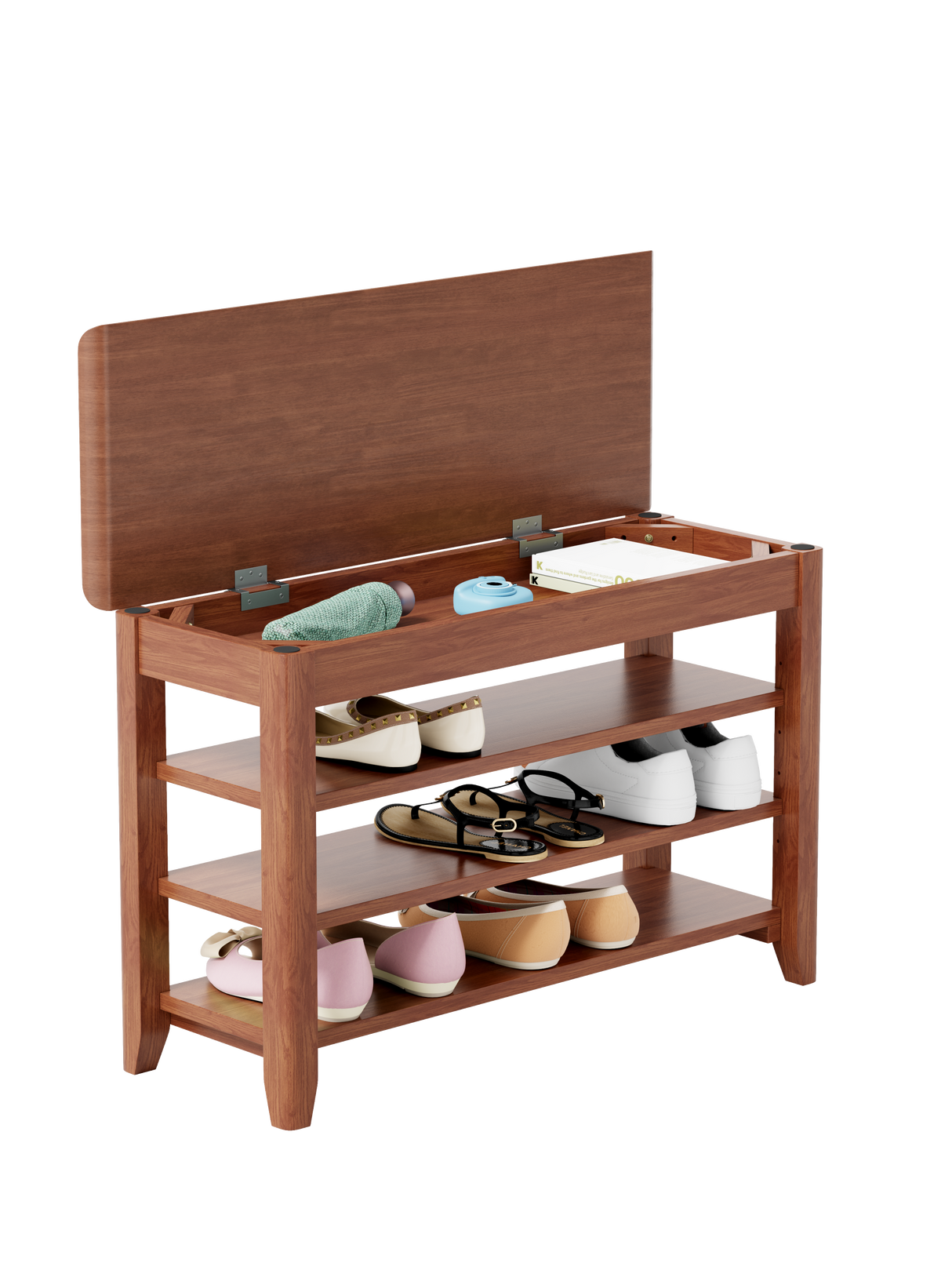 Solid Wood Mid-Century Modern Shoe Storage Bench