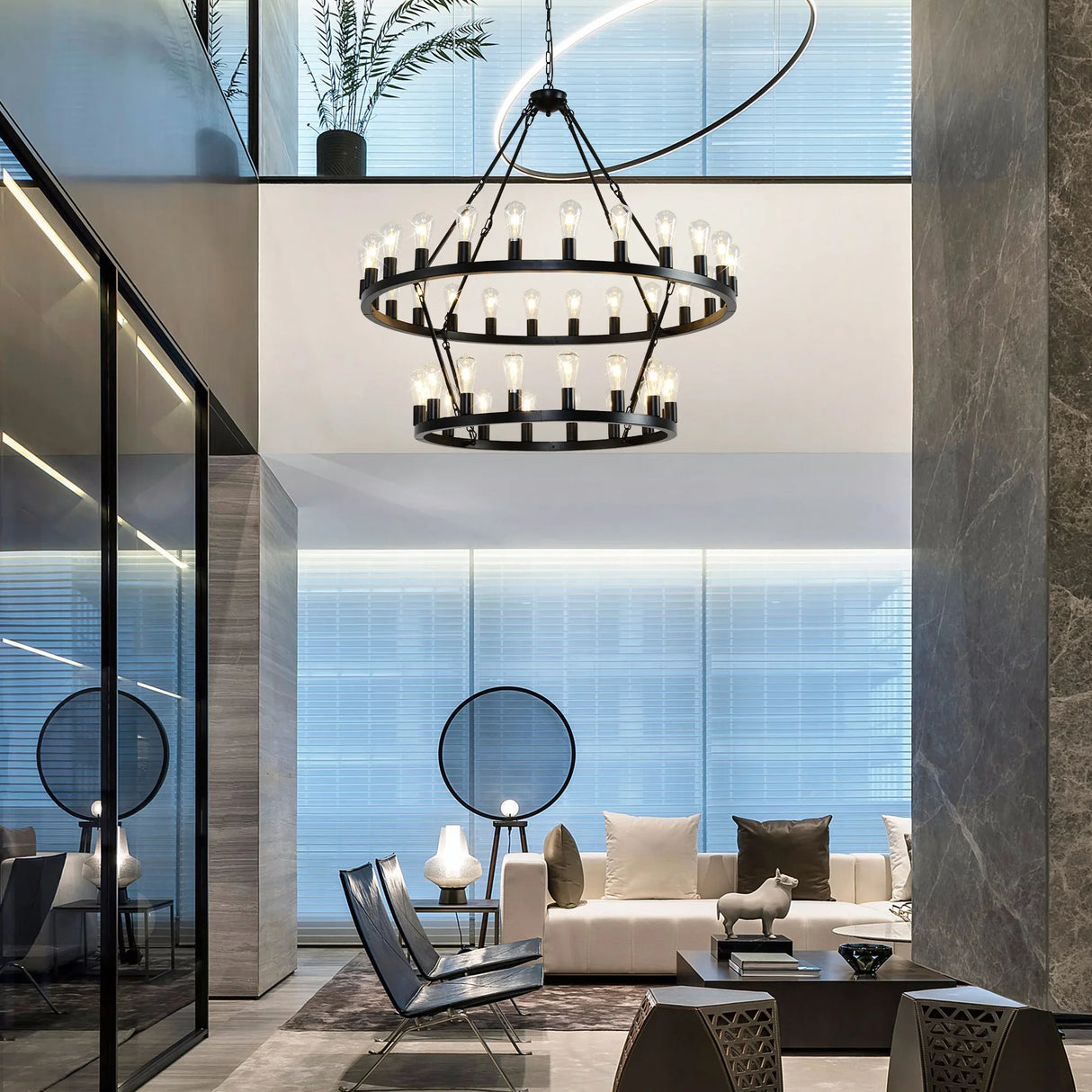 Matte Black Iron Wagon Wheel Farmhouse Chandelier 47-Inch - Omega Lifestyles