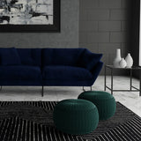 Teal Velvet Round Pouf With Button Tufted Top - Omega Lifestyles