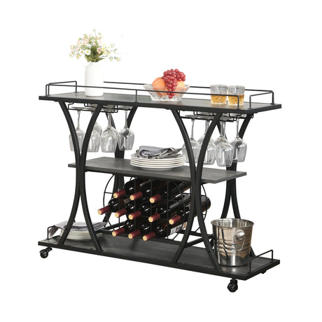 Industrial Style Mobile Iron 3-Tier Bar Cart With Casters - Omega Lifestyles