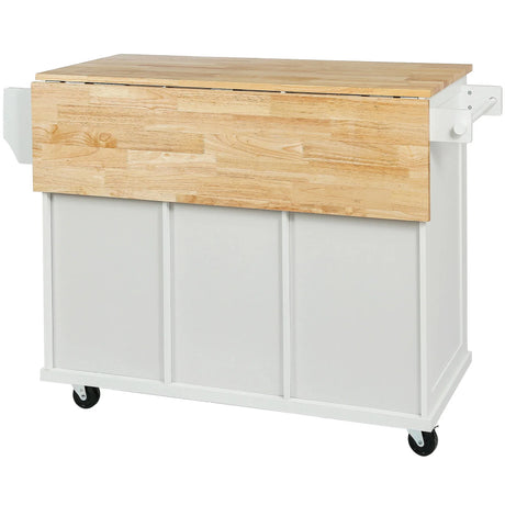 Kitchen Cart With Rubber Wood Drop-Leaf Countertop Storage - Omega Lifestyles