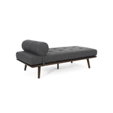 Mid-Century Button-Tufted Charcoal Fabric Chaise Lounge - Omega Lifestyles