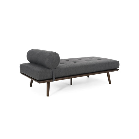 Mid-Century Button-Tufted Charcoal Fabric Chaise Lounge - Omega Lifestyles