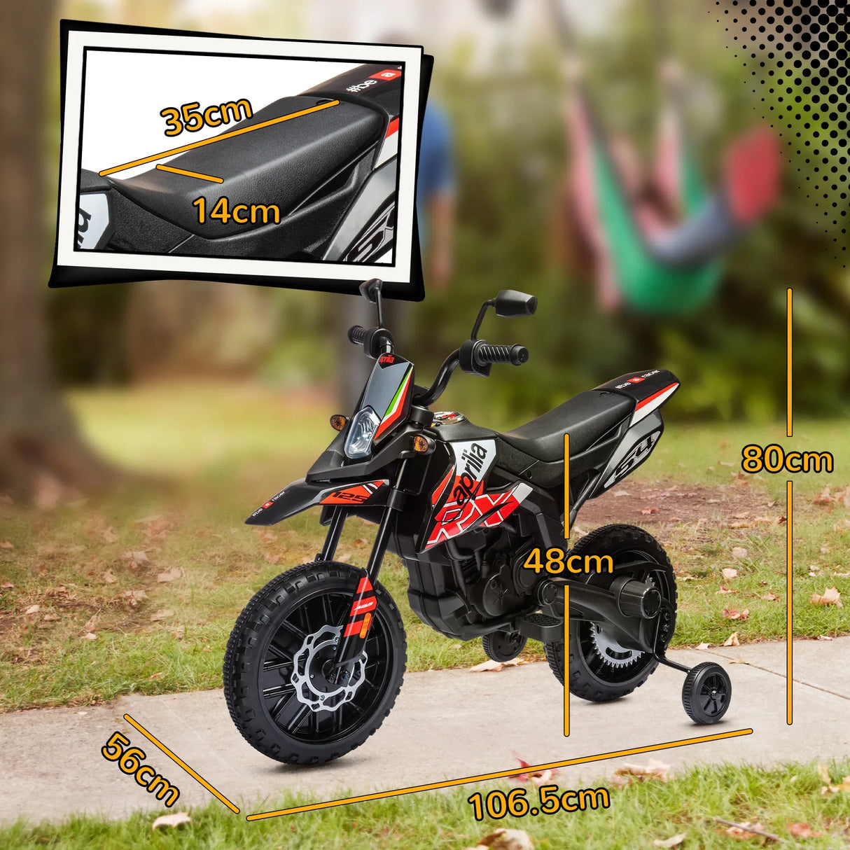 Aprilia Licensed 12V Electric Kids Motorcycle With Training Wheels - Omega Lifestyles