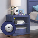 Industrial Blue Metal Nightstand With USB Charging Ports - Omega Lifestyles