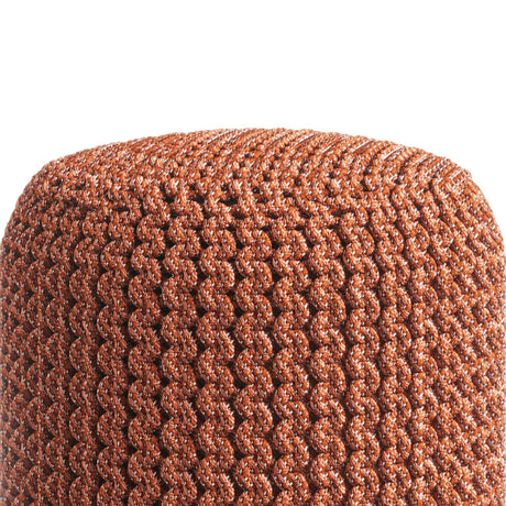 Round Knitted Orange Outdoor Indoor Fabric Pouf Stool - Omega Lifestyles