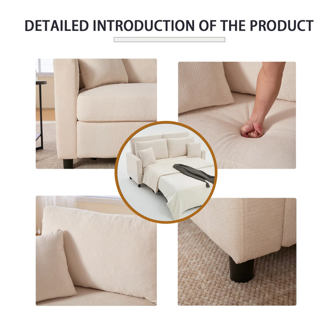 Modern Beige Sleeper Sofa Bed With Memory Foam Mattress - Omega Lifestyles