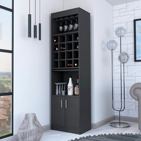 Black Particle Board Bar Cabinet With Wine Rack - Omega Lifestyles
