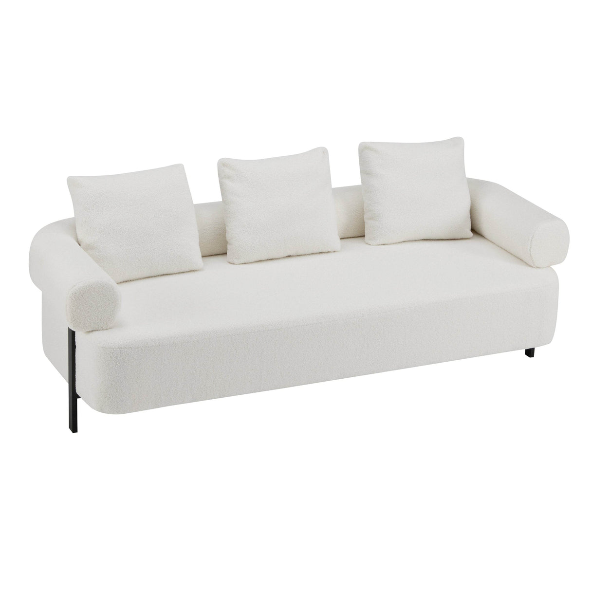 Modern 3-Seater Beige Boucle Upholstered Sofa With Pillows - Omega Lifestyles