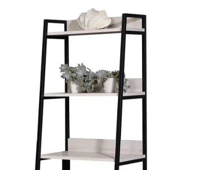 Leaning Ladder 5-Shelf Metal And Wood Bookshelf - Omega Lifestyles