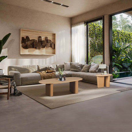 Tapered MDF Natural Wood Rounded Edge Coffee Table - Sleep Galleria