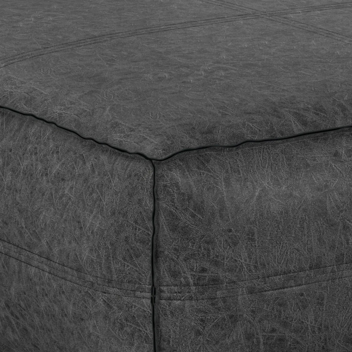 Extra Large Distressed Black Vegan Faux Leather Pouf - Omega Lifestyles