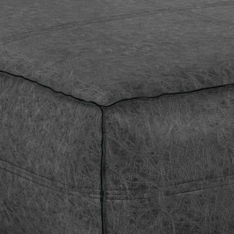 Extra Large Distressed Black Vegan Faux Leather Pouf - Omega Lifestyles