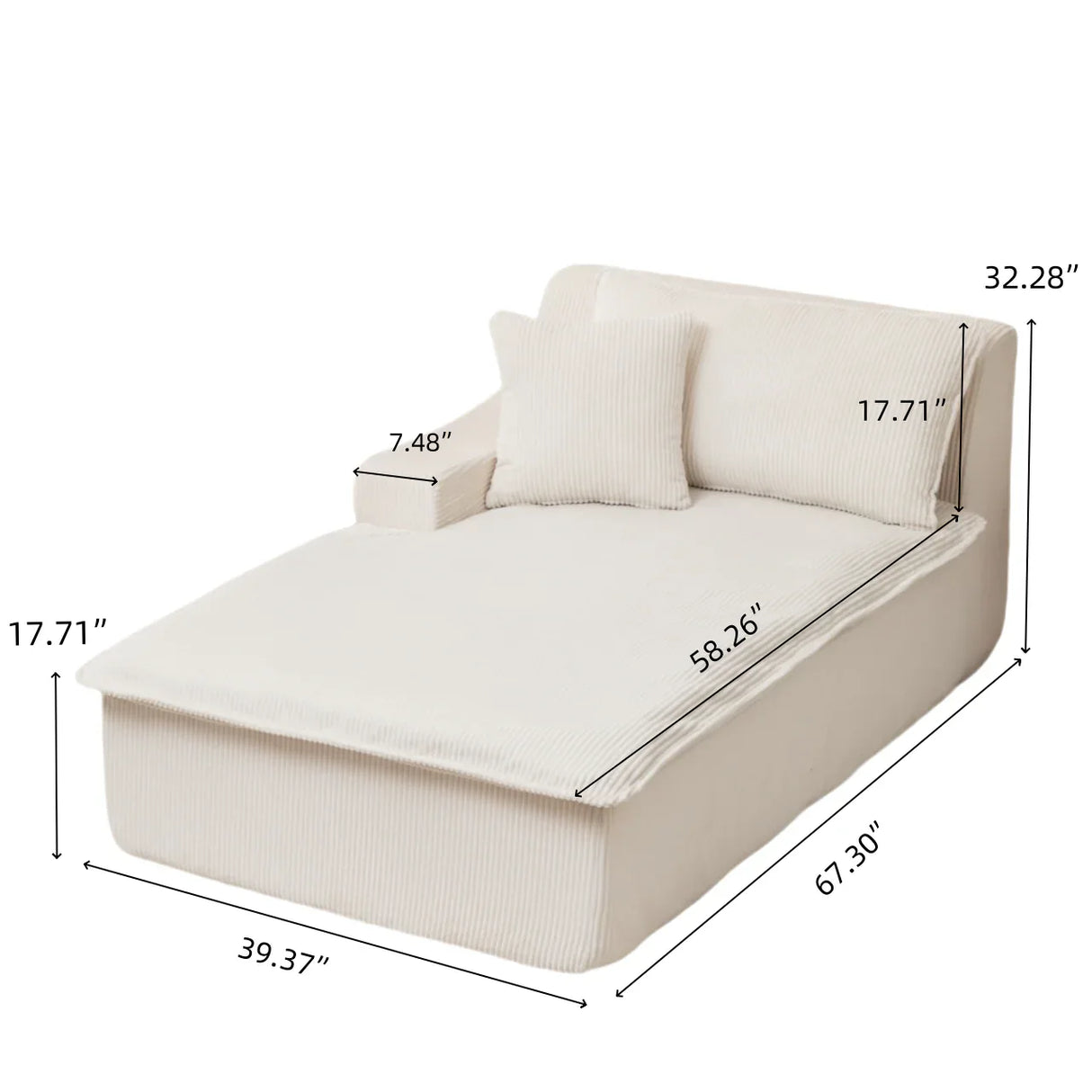 Corduroy Foam Right Armrest Chaise Lounge Chair - Omega Lifestyles