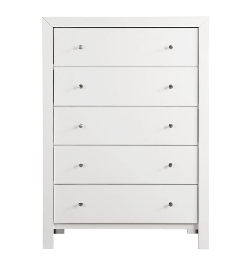 White Five-Drawer Wood Veneer Bedroom Chest - Omega Lifestyles