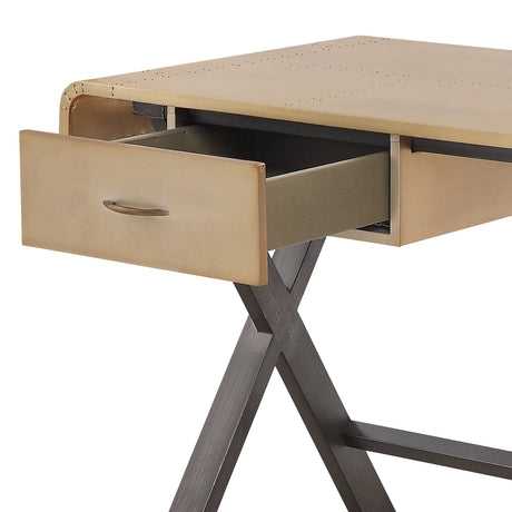 Gold Aluminum Rectangular Writing Desk With Storage Drawer - Omega Lifestyles