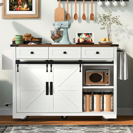Farmhouse Kitchen Island Rolling Cart With Power Outlet - Omega Lifestyles