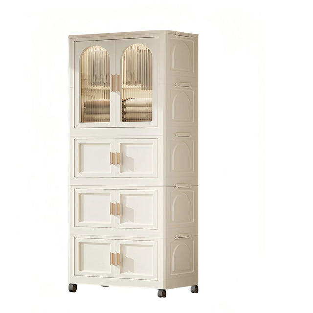 Folding Plastic Wardrobe Cabinet With Wheels and Hangers - Omega Lifestyles