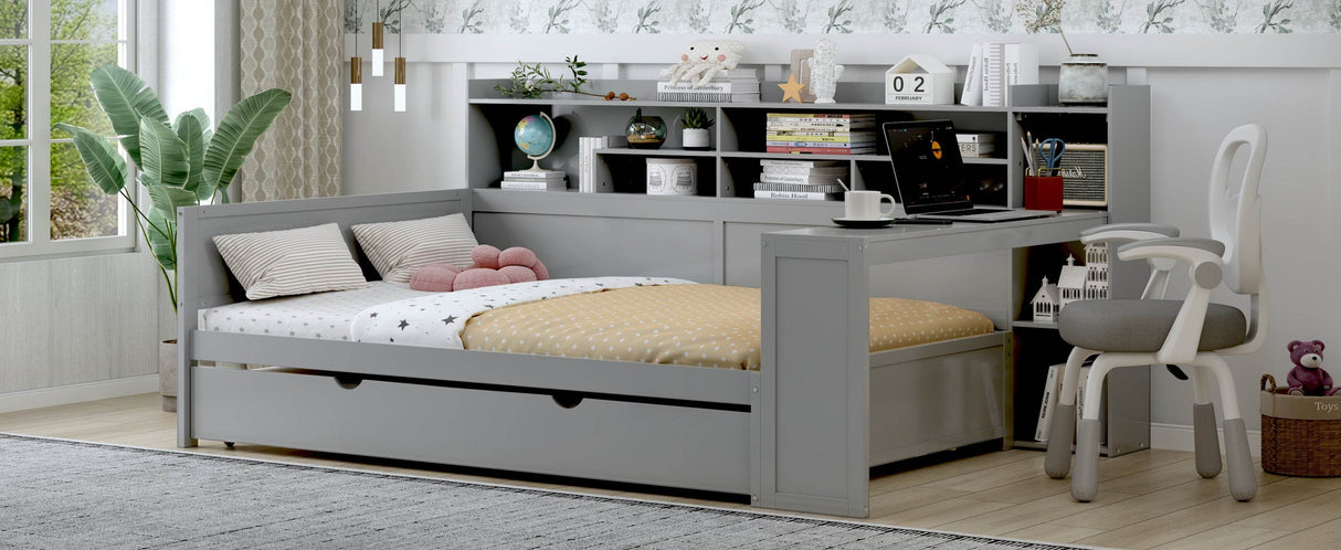 Multi-Functional Wooden Bed Frame With Trundle And Desk - Omega Lifestyles